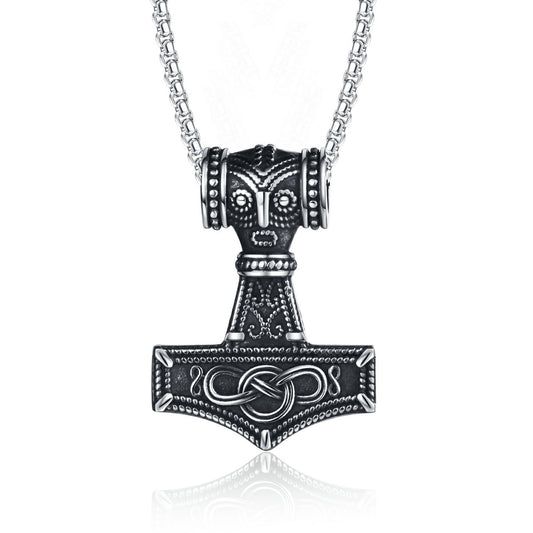 Steel Necklace - Vintage Nordic Thor's Hammer Pendant For Men Everyday Viking Style Accessory