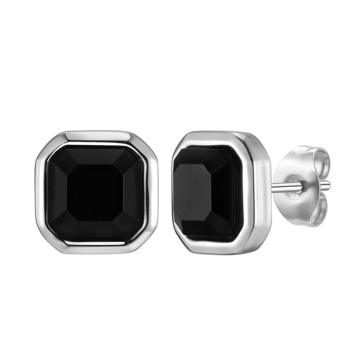 Black Stone Square Single Stud Earring