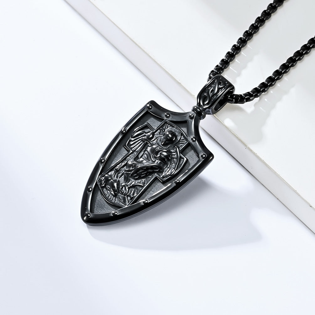Vintage European Archangel Saint Michael Titanium Steel Necklace