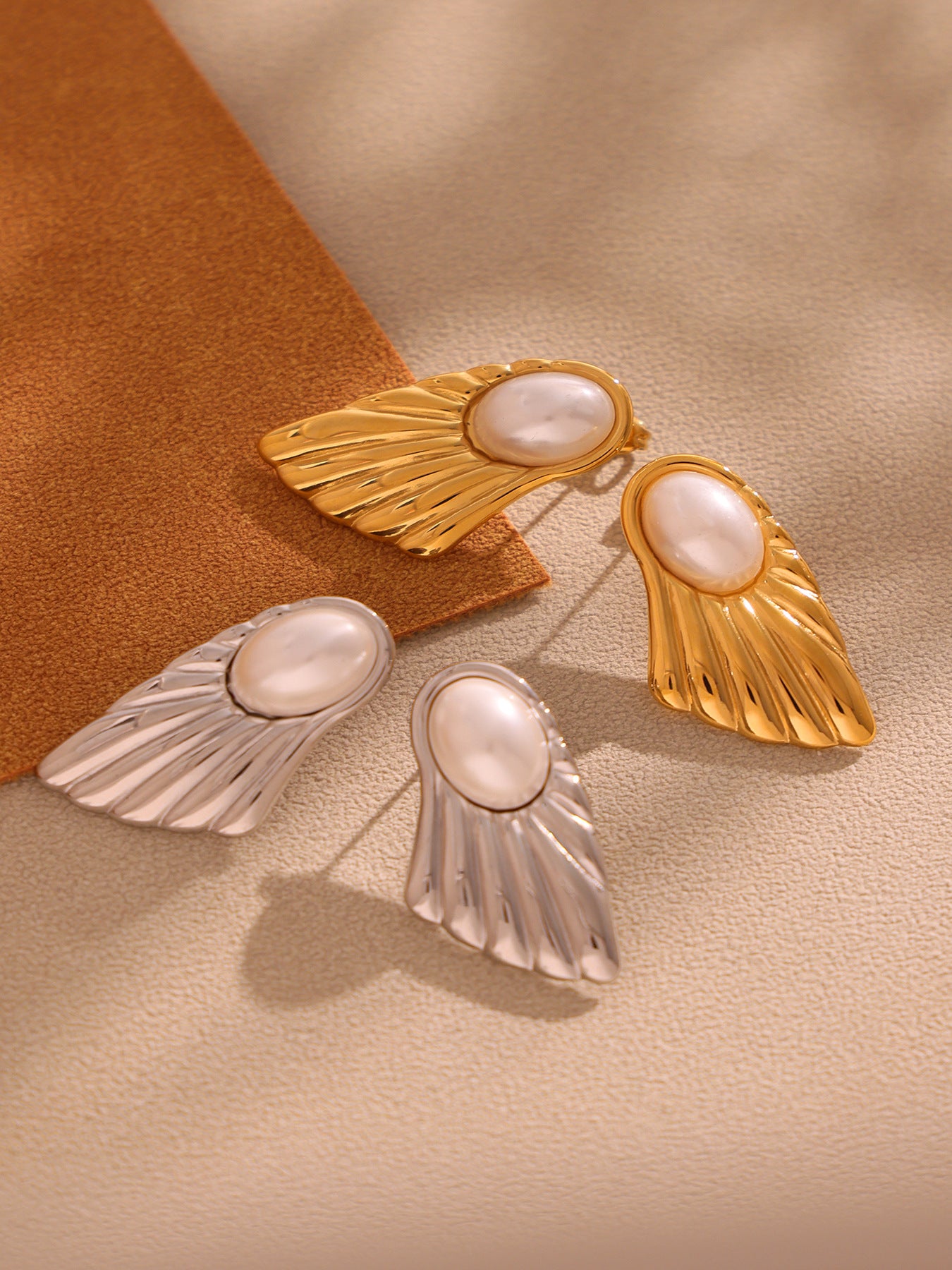 Planderful Bead Fan Stud Earrings Stainless Steel Women