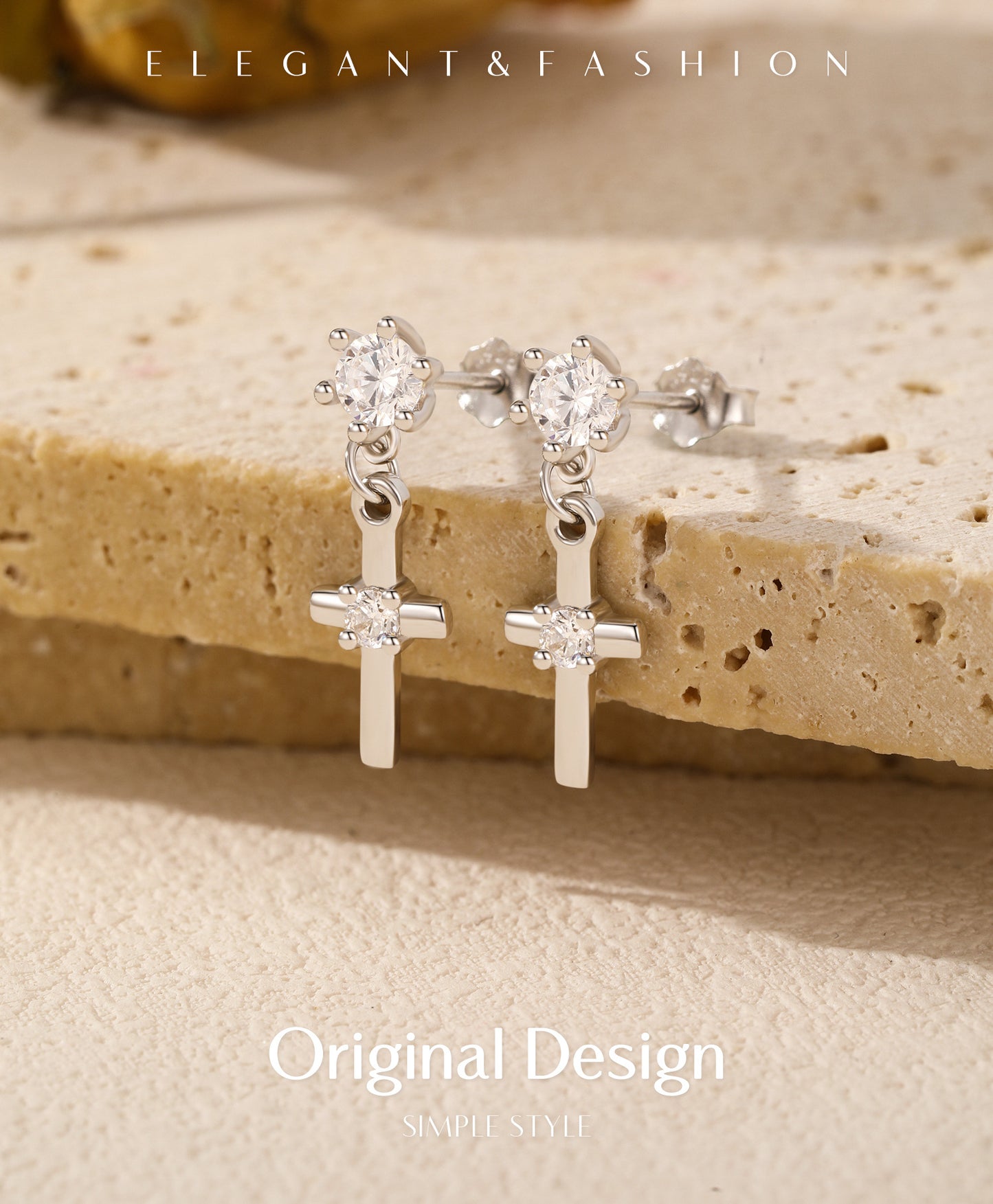 Planderful Everyday Genie Earrings – Retro Swaying Cross Design with Zircon Sparkle