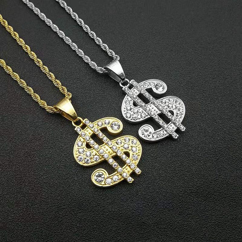 Planderful Everyday Genie Hip Hop Dollar Pendant Necklace Gold Plated Titanium Steel For Hip Hop Fans