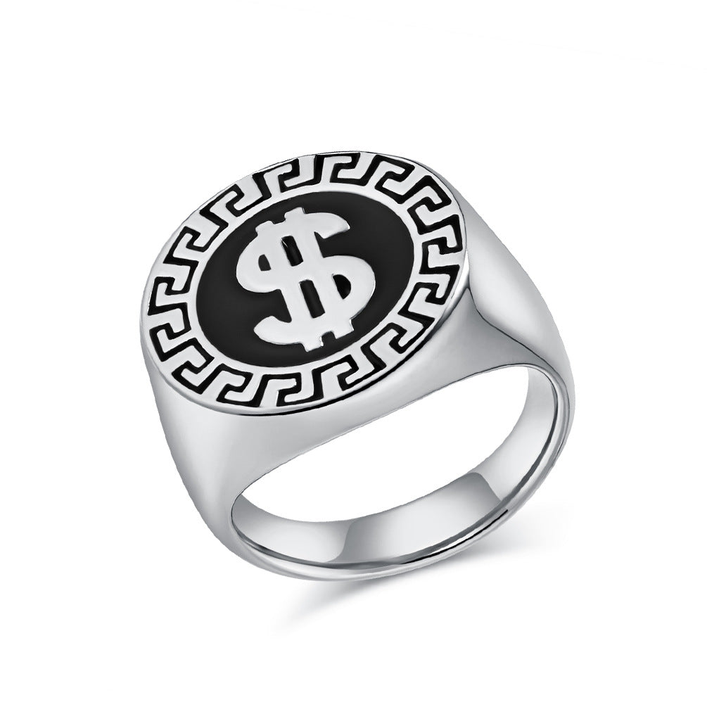 Planderful Titanium Steel Dollar Logo Ring For Hip Hop Fashion Lovers High End Street Jewelry