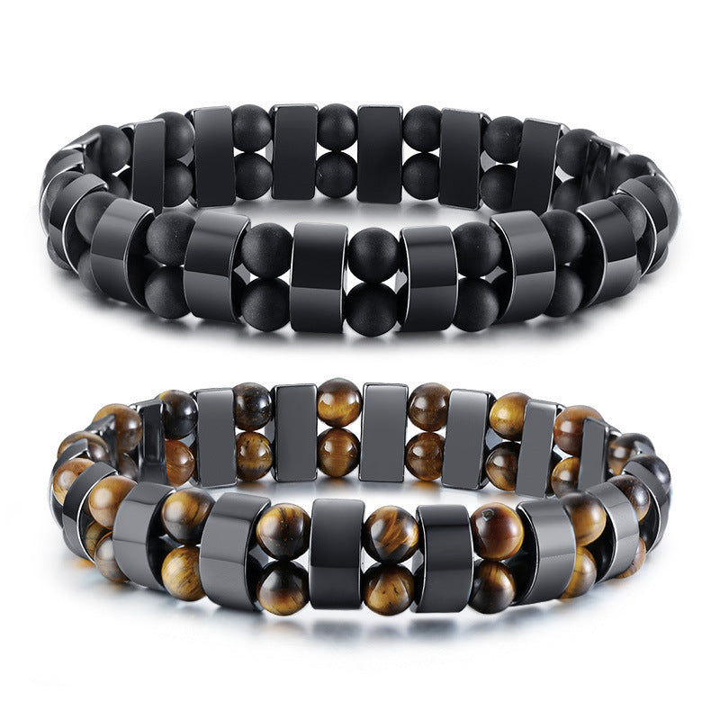 Amazon Cross-Border Jewelry New Products Men's Black Gallstone Tiger's Eye Stone Beaded Bracelet