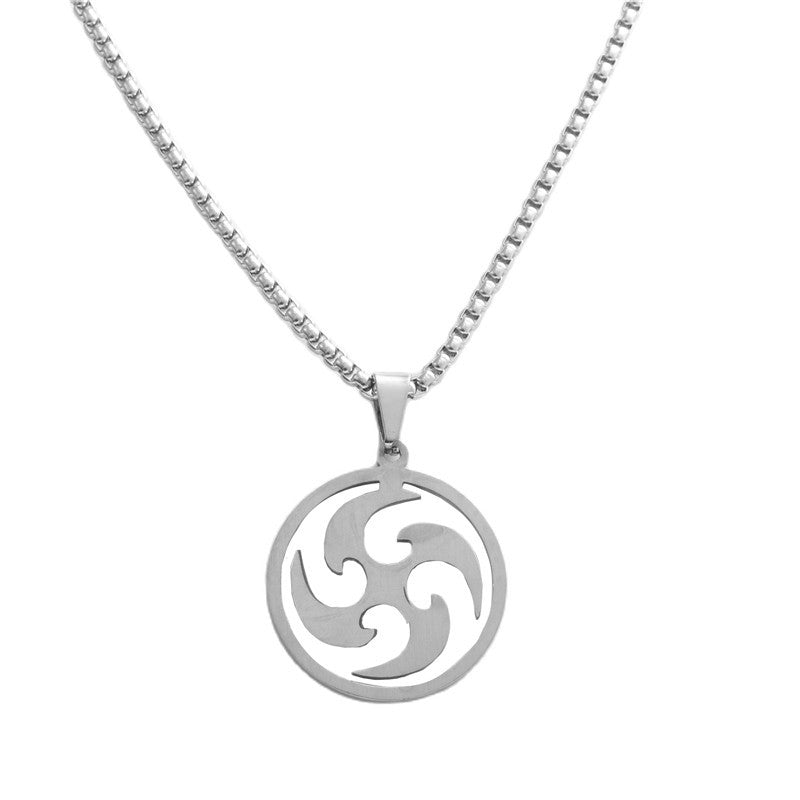 Stylish Retro Titanium Steel Hollow Pendant Necklace for Men - Trendy Fan Blade Design