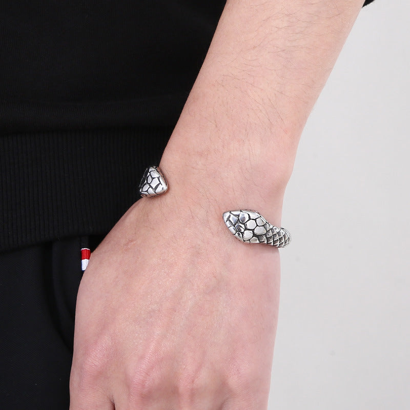 Casting Snake Head Men's Opening Bracelet – Titanium Steel Double