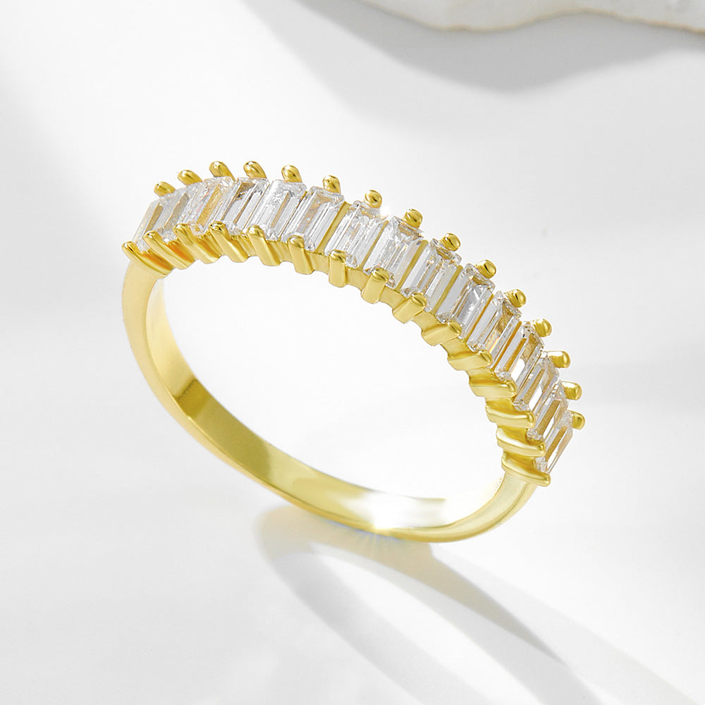Wish Amazon 925 Sterling Silver Rectangular Zircon Ring Zircon Ring