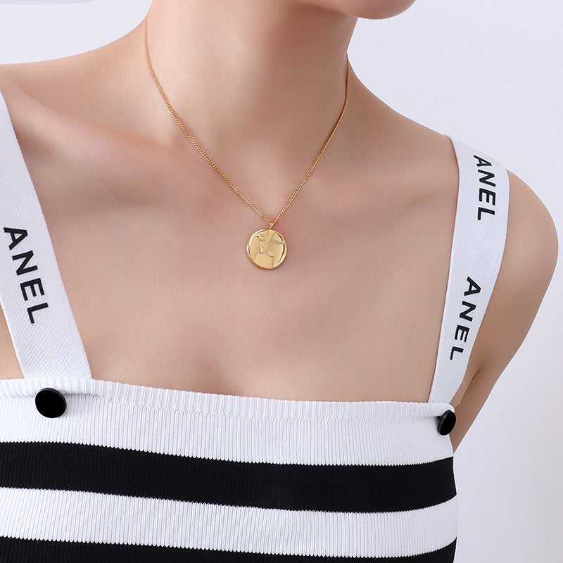 Luxurious Gold Plated French Design Necklace with Unique Concave and Convex Face Shape