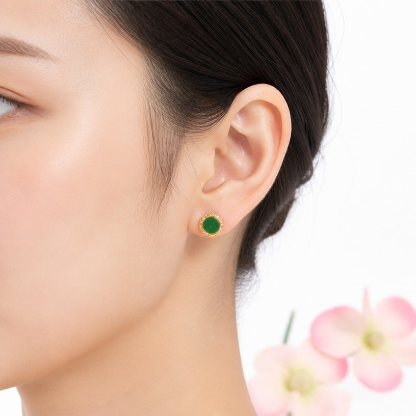 Green Jadeite 925 Silver Stud Earrings