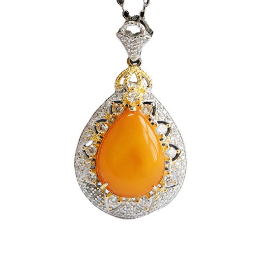 Sterling Silver Fortune's Favor Necklace with Beeswax Amber Pendant