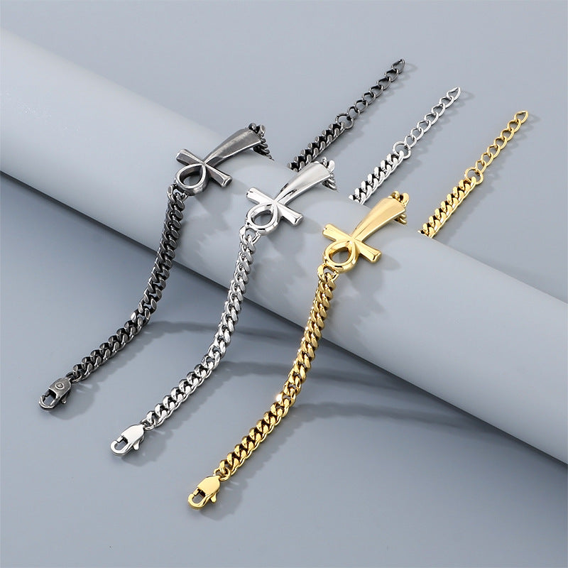 Talisman Of Life – Antique Ancient Egyptian Anka Cross Cuban Chain Titanium Steel Unisex Bracelet