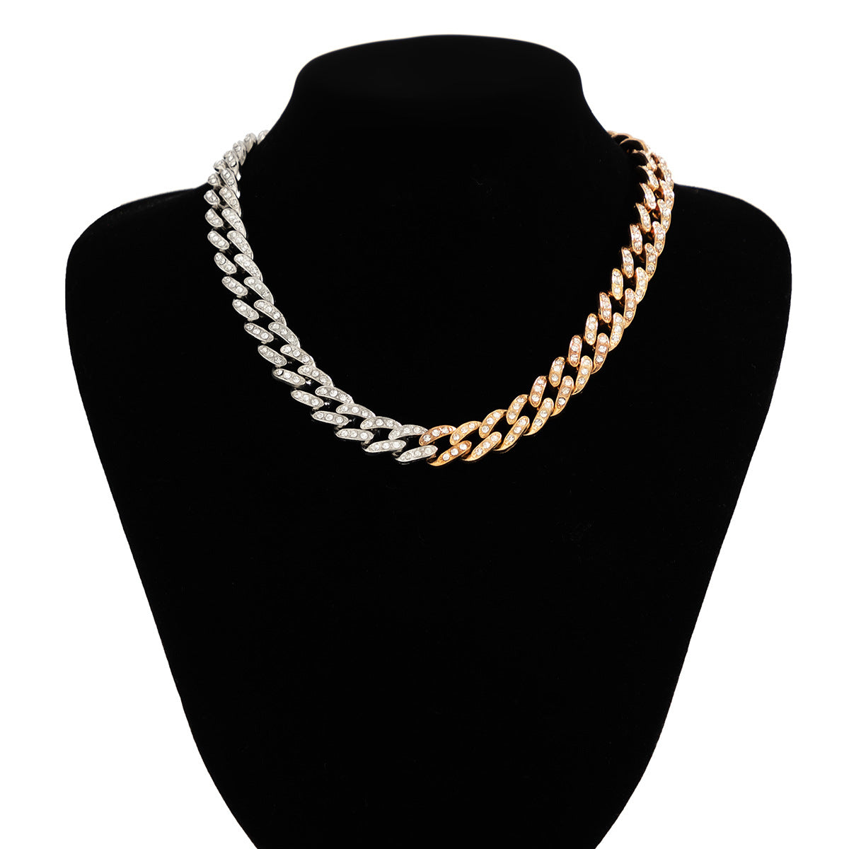 European and American Hip Hop Vienna Verve Necklace - Punk and Spliced Chokers with Cuban Chains and Thick Chain, Bedazzled with Diamonds
