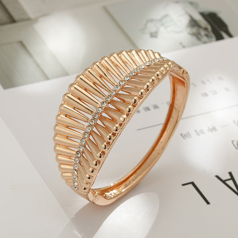 Bohemian Titanium Gold Wide Bracelet for Women - Vienna Verve Collection