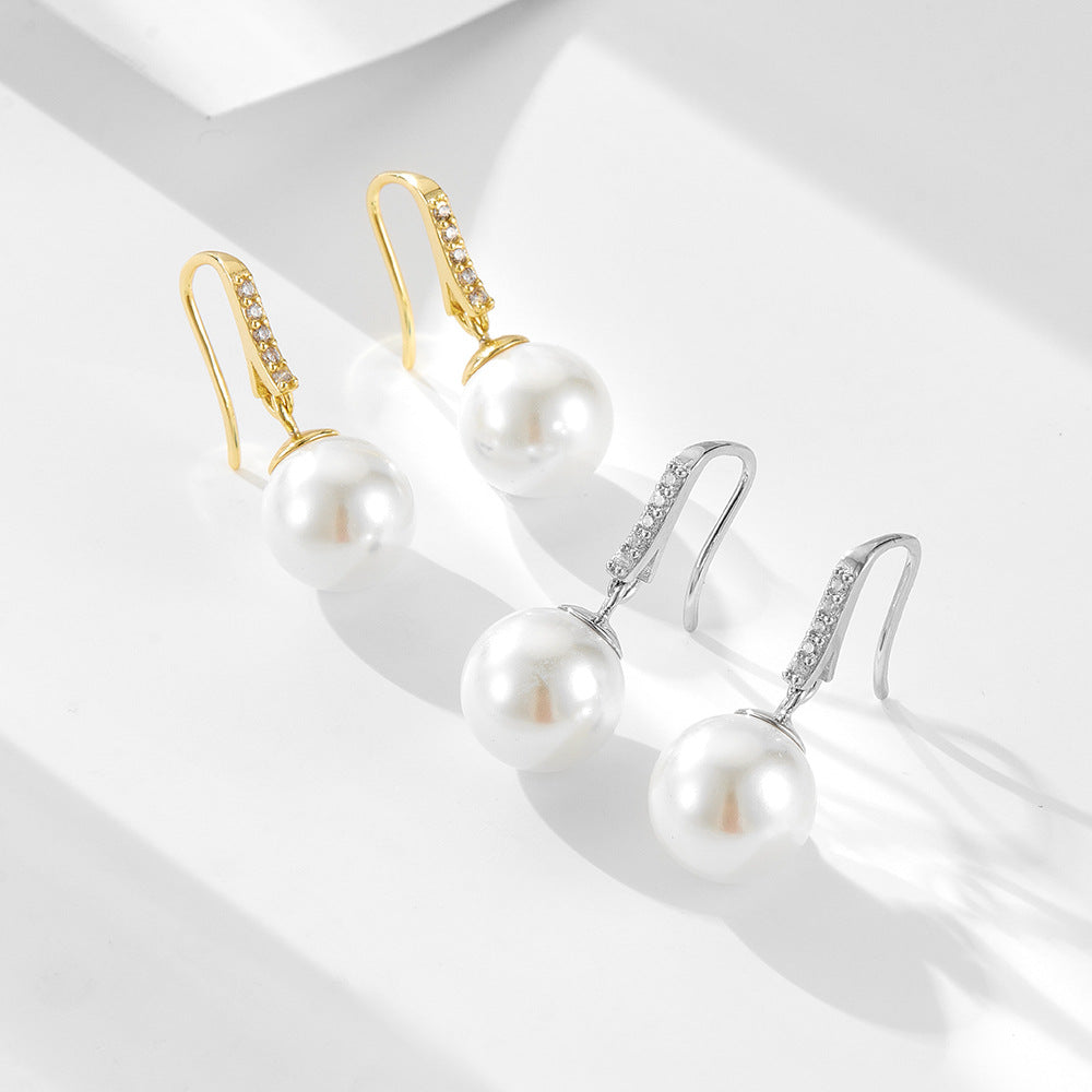 925 Sterling Silver Zircon Pearl Earrings Classic Zircon Bead Earrings Jewelry