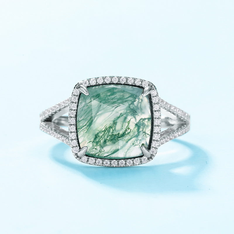 S925 Sterling Silver Moss Agate Signature Ring
