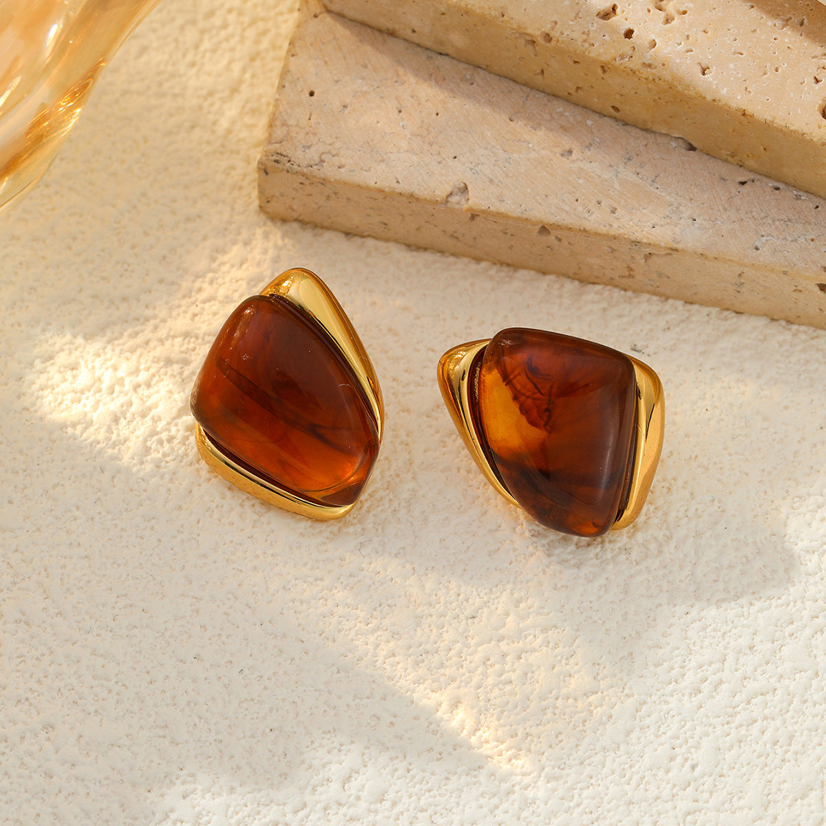 Planderful Vienna Verve Stainless Steel Stud Earrings Geometric Irregular Golden Edge Statement For Women