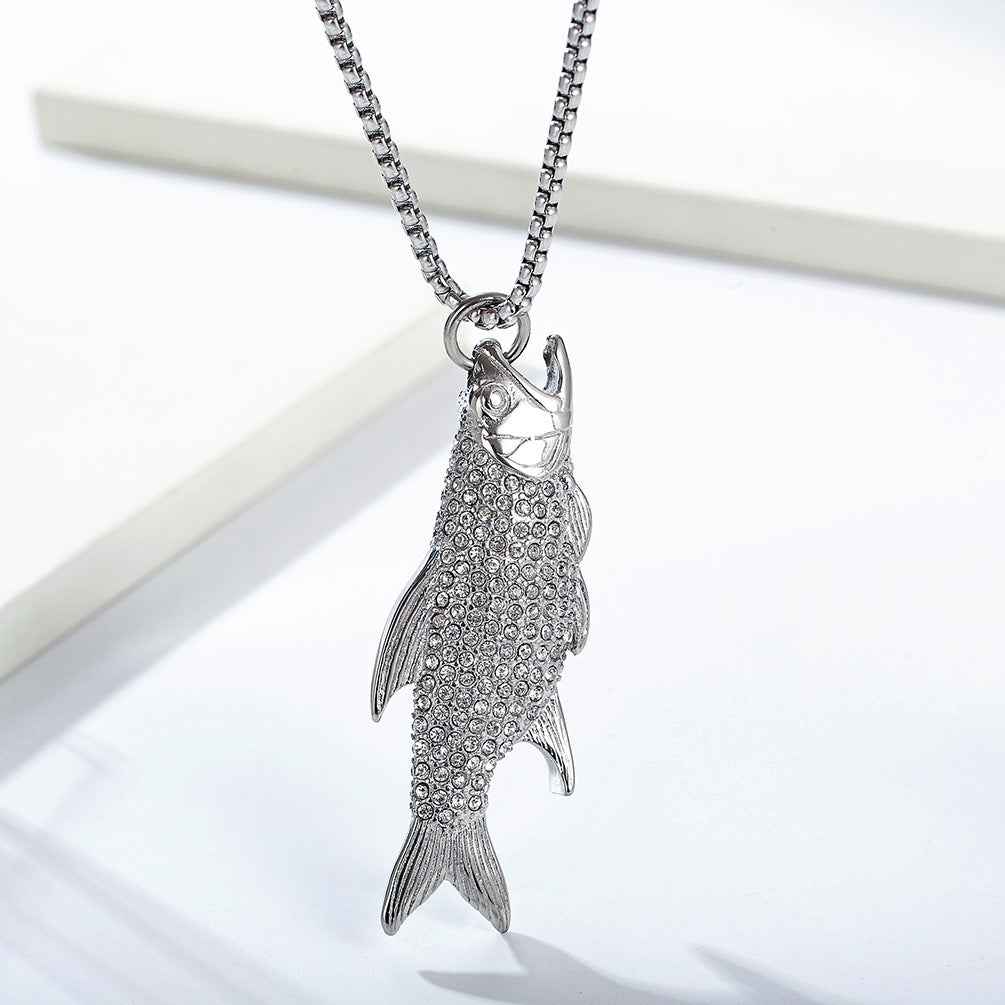 Cross-Border European American Zircon Piranha Necklace for Men