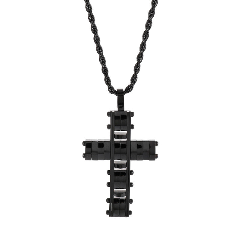Hip-Hop Men's Personalized Irregular Cross Pendant Necklace in Stainless Steel and Titanium