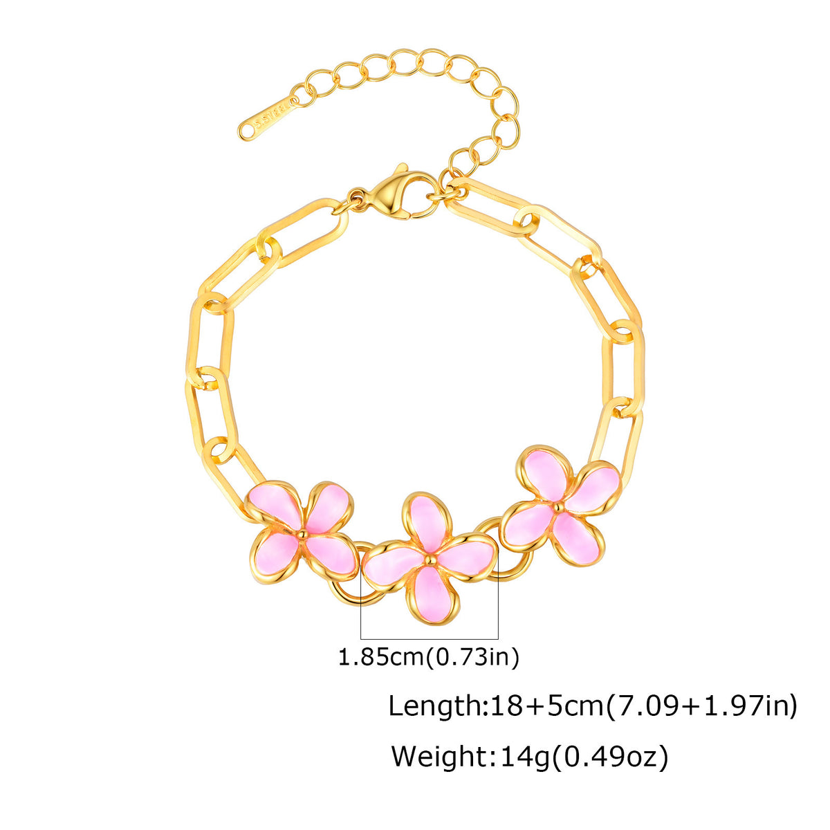 Stainless Steel Minimalist Pink Enamel Female Flower Bracelet