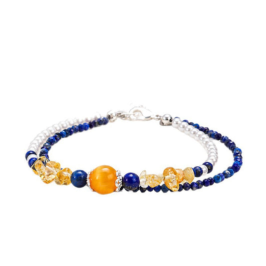 Lapis Lazuli Citrine Pearl Double-Wrap Bracelet