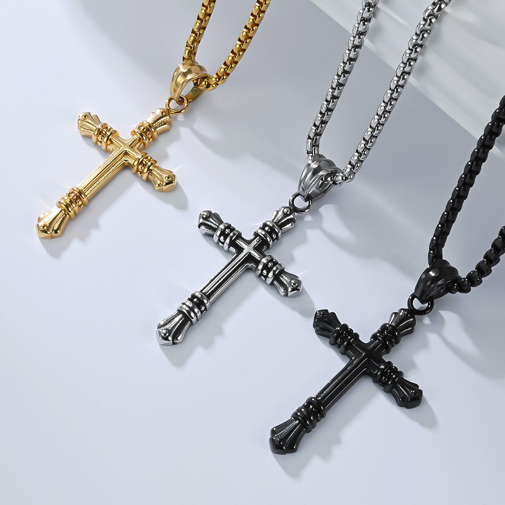 Planderful Premium Stainless Steel Cross Pendant For Men Autumn Fashion Necklace Bold Punk Style Everyday Accessory