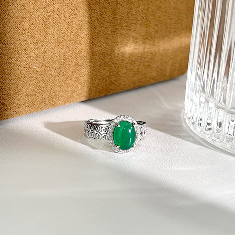 Planderful Everyday Genie – Elegant S925 Sterling Silver Green Chalcedony Ring