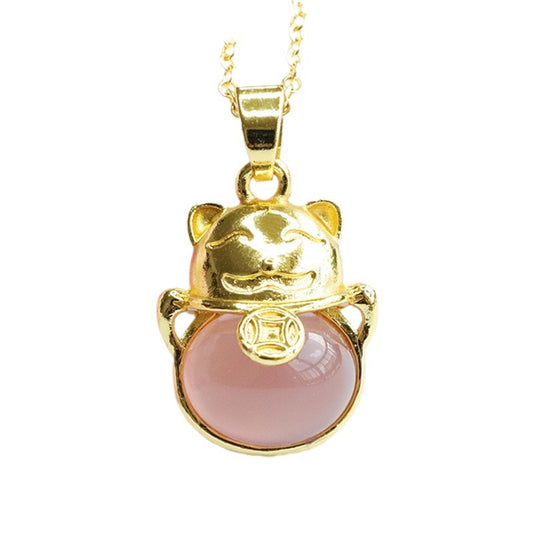 Lucky Cat Chalcedony Sterling Silver Necklace