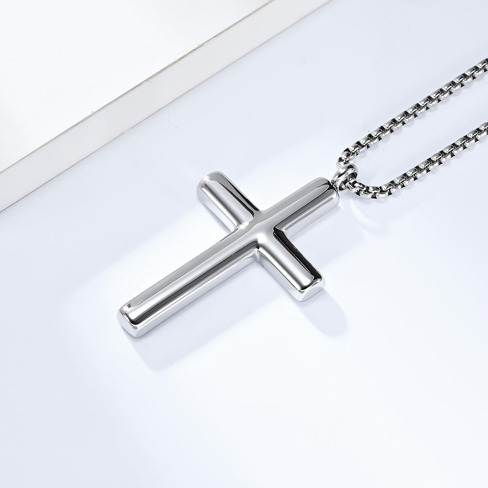 Planderful Cross Necklace Titanium Steel Unisex Geometric Curved Pendant Sleek Durable Everyday Genie