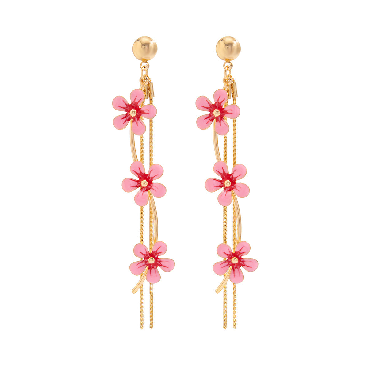 Planderful Vienna Verve Fringed Oil Flower Earrings For Women With Long Snake Bone Chain Statement Jewelry