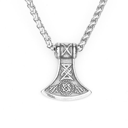 Planderful Viking Runic Axe Pendant Necklace For Men Titanium Steel Durable Hip Hop Style Jewelry