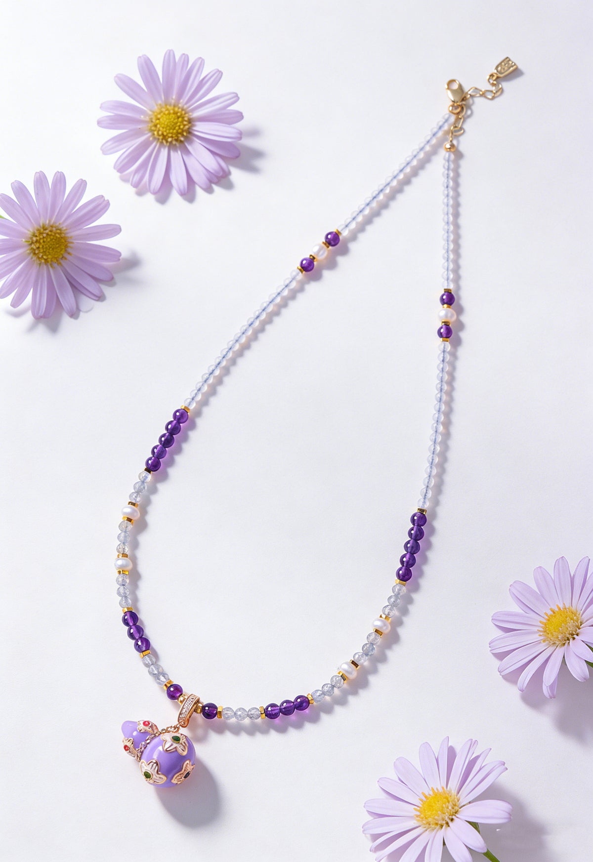 Amethyst Pearl Gourd Pendant Necklace