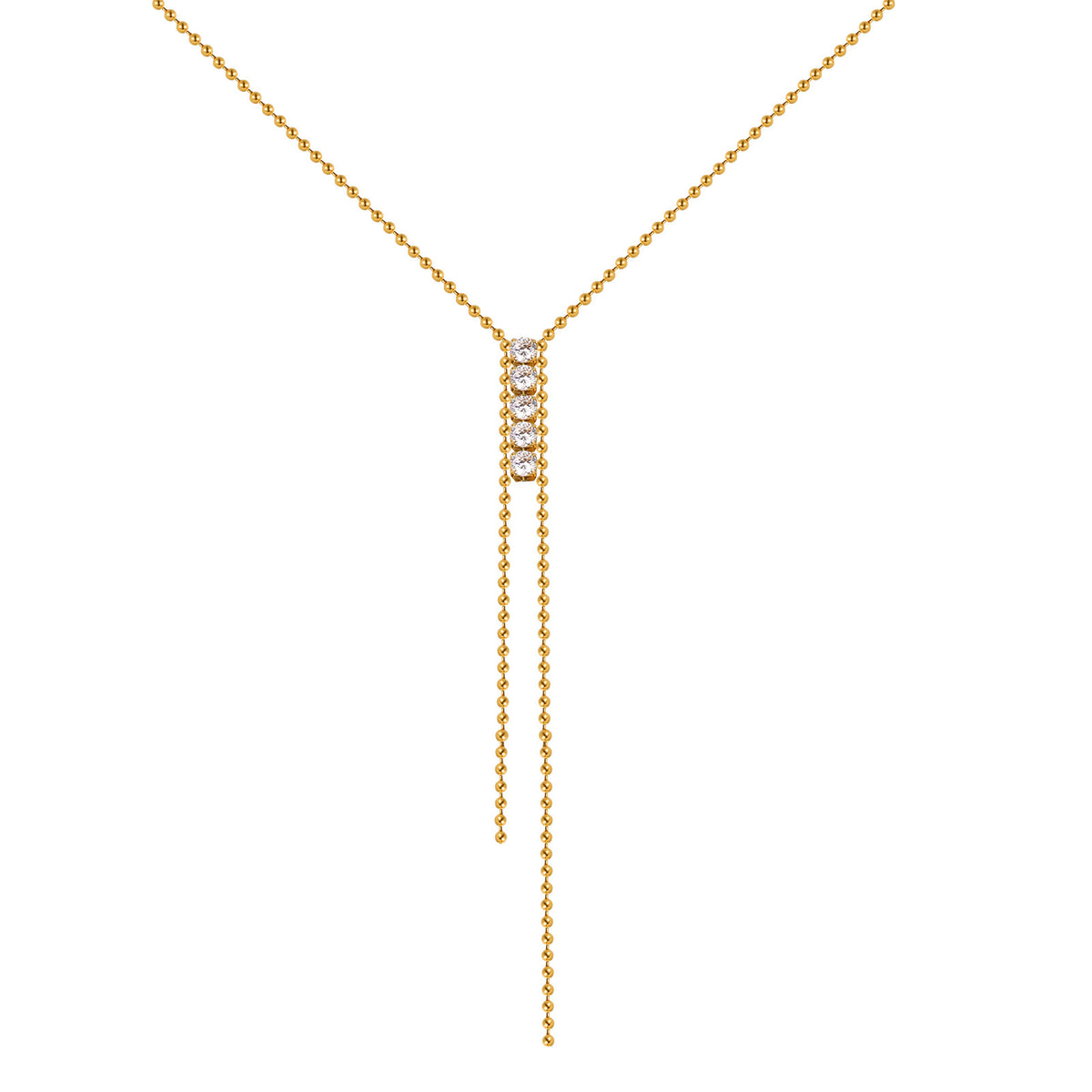 Stainless Steel Cold Wind Tassel Wave Bead Zircon Y-Shaped Necklace Gold