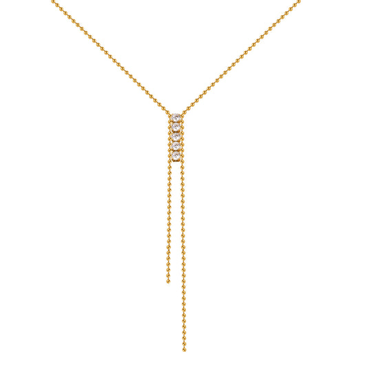 Stainless Steel Cold Wind Tassel Wave Bead Zircon Y-Shaped Necklace Gold