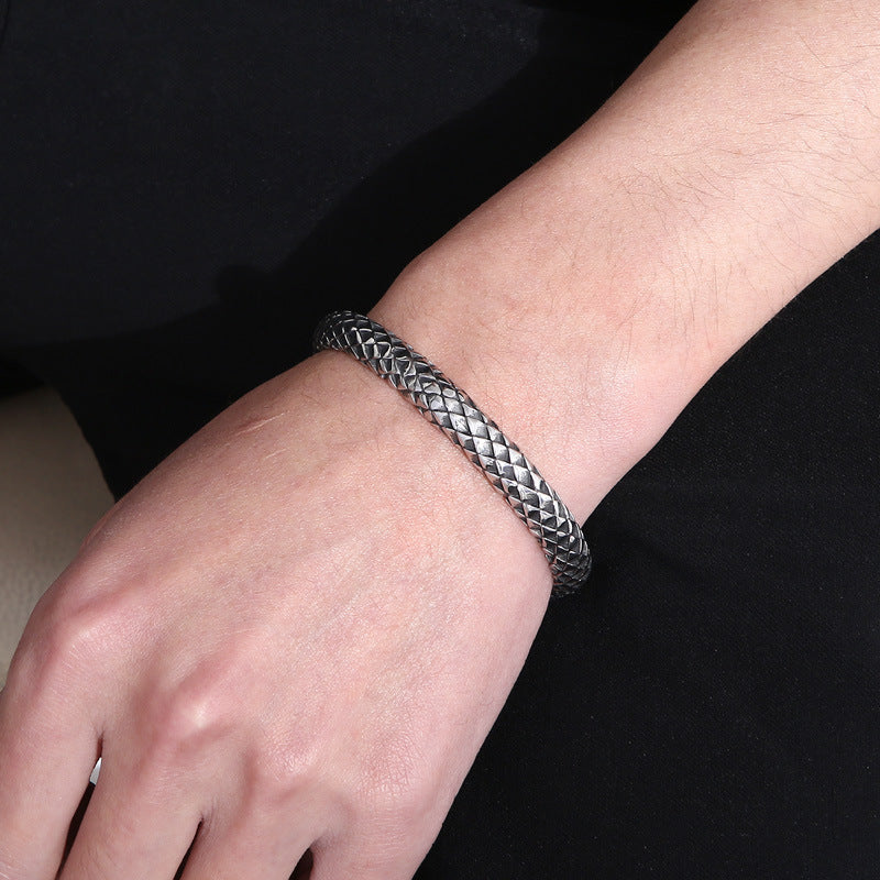 Casting Snake Head Men's Opening Bracelet – Titanium Steel Double