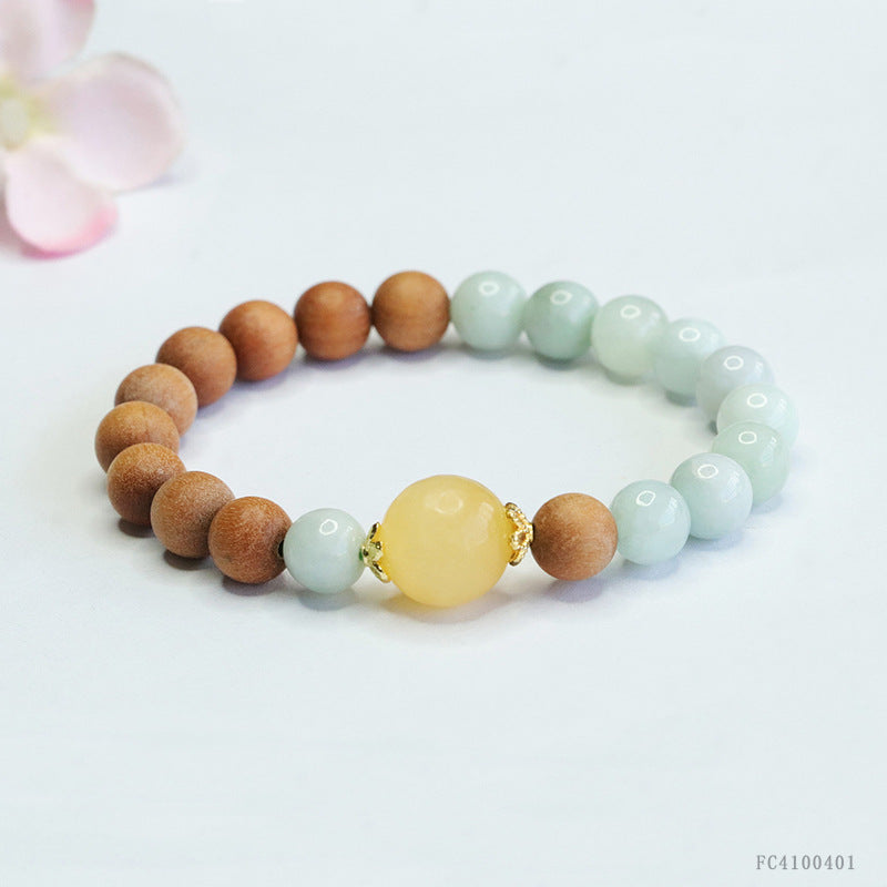 Jadeite Round Bead & Sandalwood 8 mm Beaded Bracelet