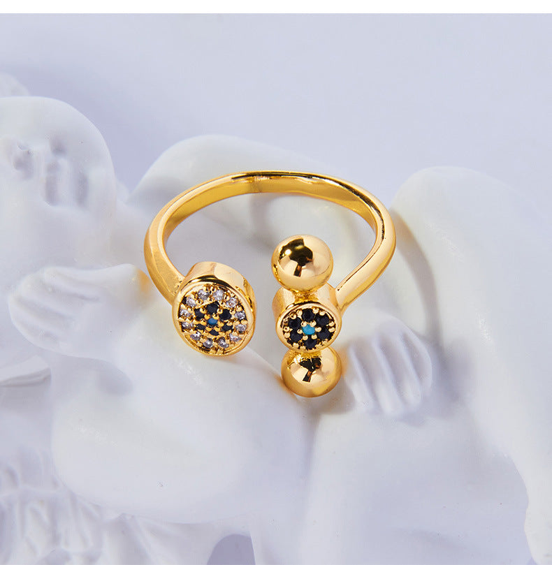 Golden Open Ring with Geometric Zircon Detail