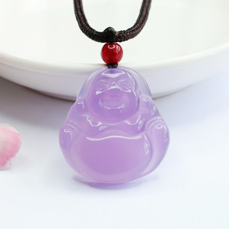 Sterling Silver Necklace with Purple Chalcedony Buddha Pendant