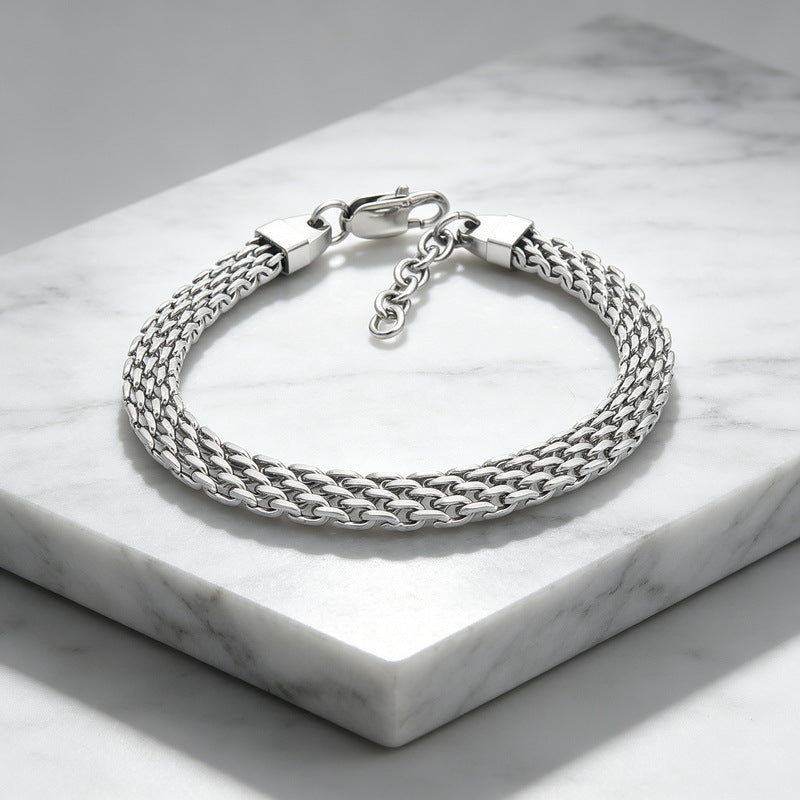 Mesh Chain Bracelet Cut Woven Chain Including Extension Chain Stainless Steel Unisex