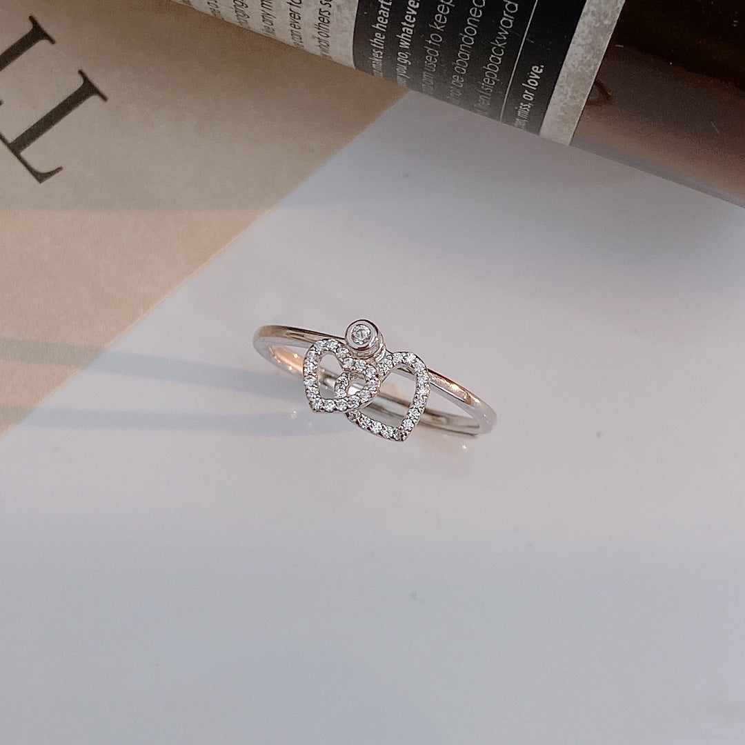 S925 Sterling Silver Heart Ring — Adjustable