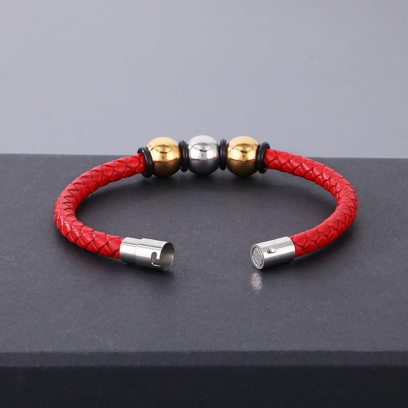 Planderful Mens Stainless Steel Leather Bracelet Hip Hop