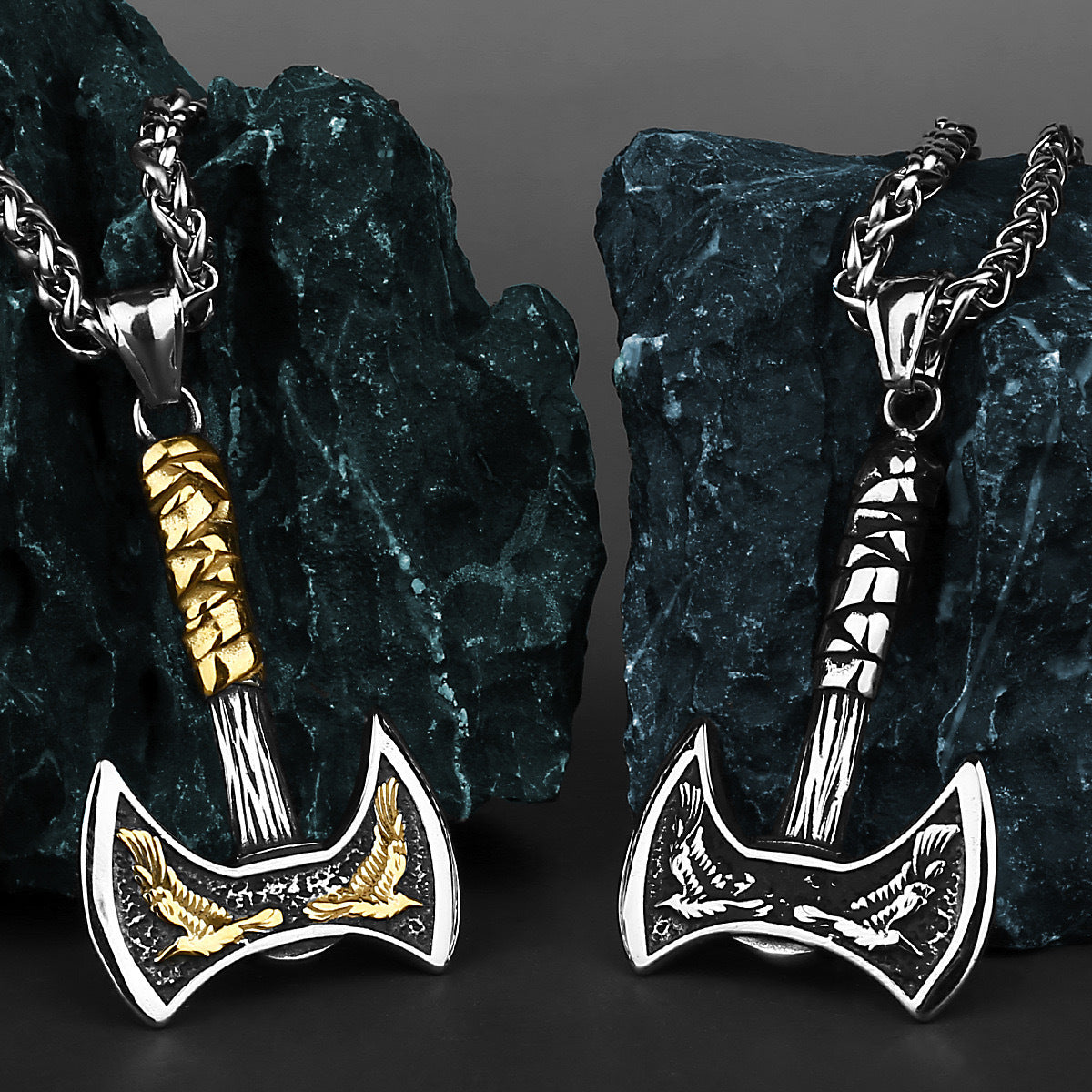 Viking DoubleHeaded Axe Pendant Premium Titanium Steel Necklace By Planderful Everyday Genie For Men