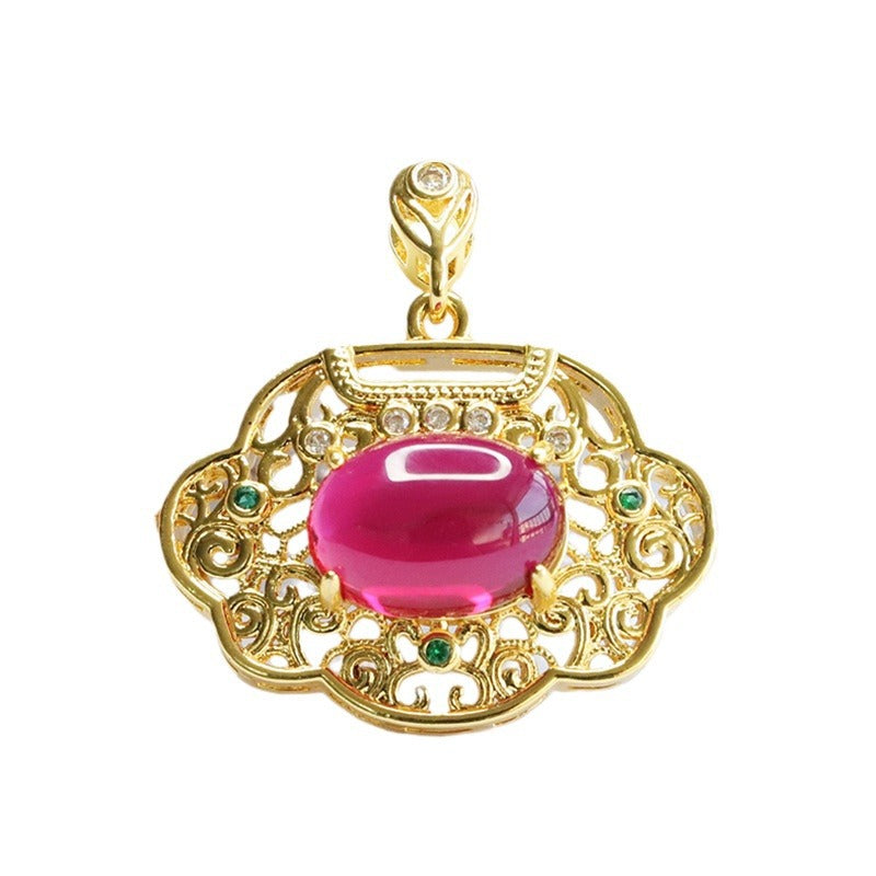 Lab-Grown Ruby Ruyi Lock Pendant — No Chain