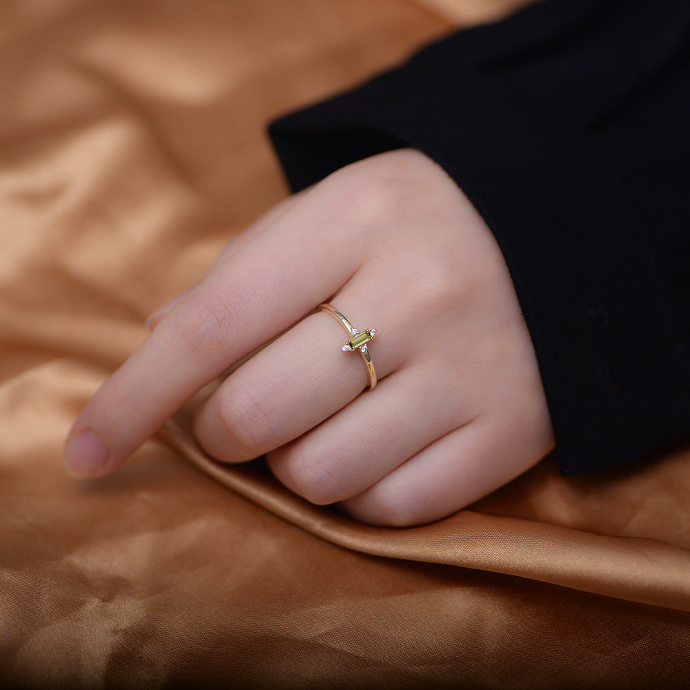 Baguette Cut Olive Green Zircon Silver Ring