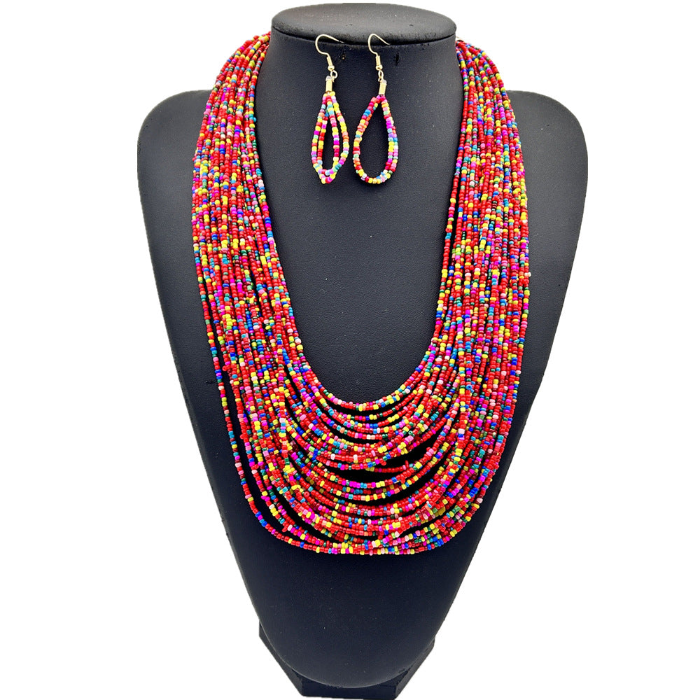 Layered Beaded Handmade Necklace with Retro Ethnic Flair