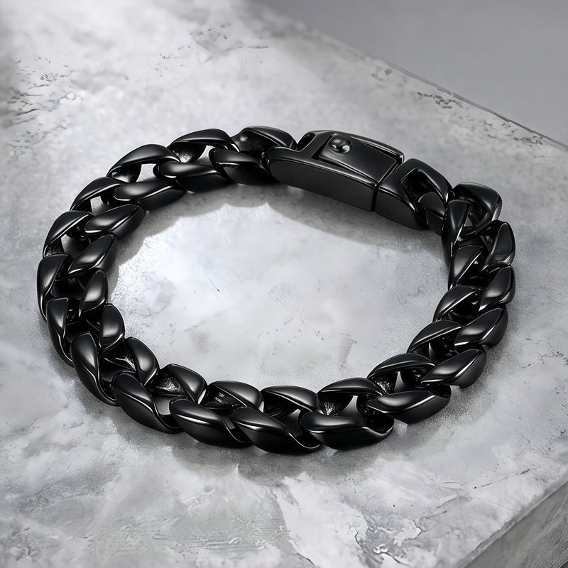 Minimalist Polished Bracelet Glossy Cuban Chain Spring Snap Stainless Steel Men's Bracelet