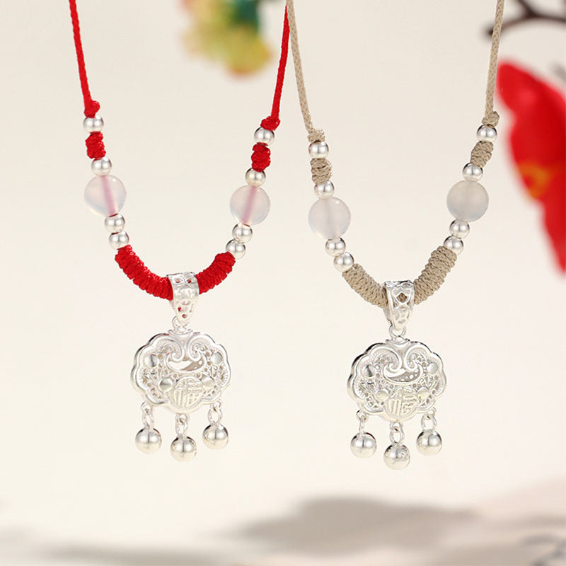 999 Silver Agate Red Cord Necklace