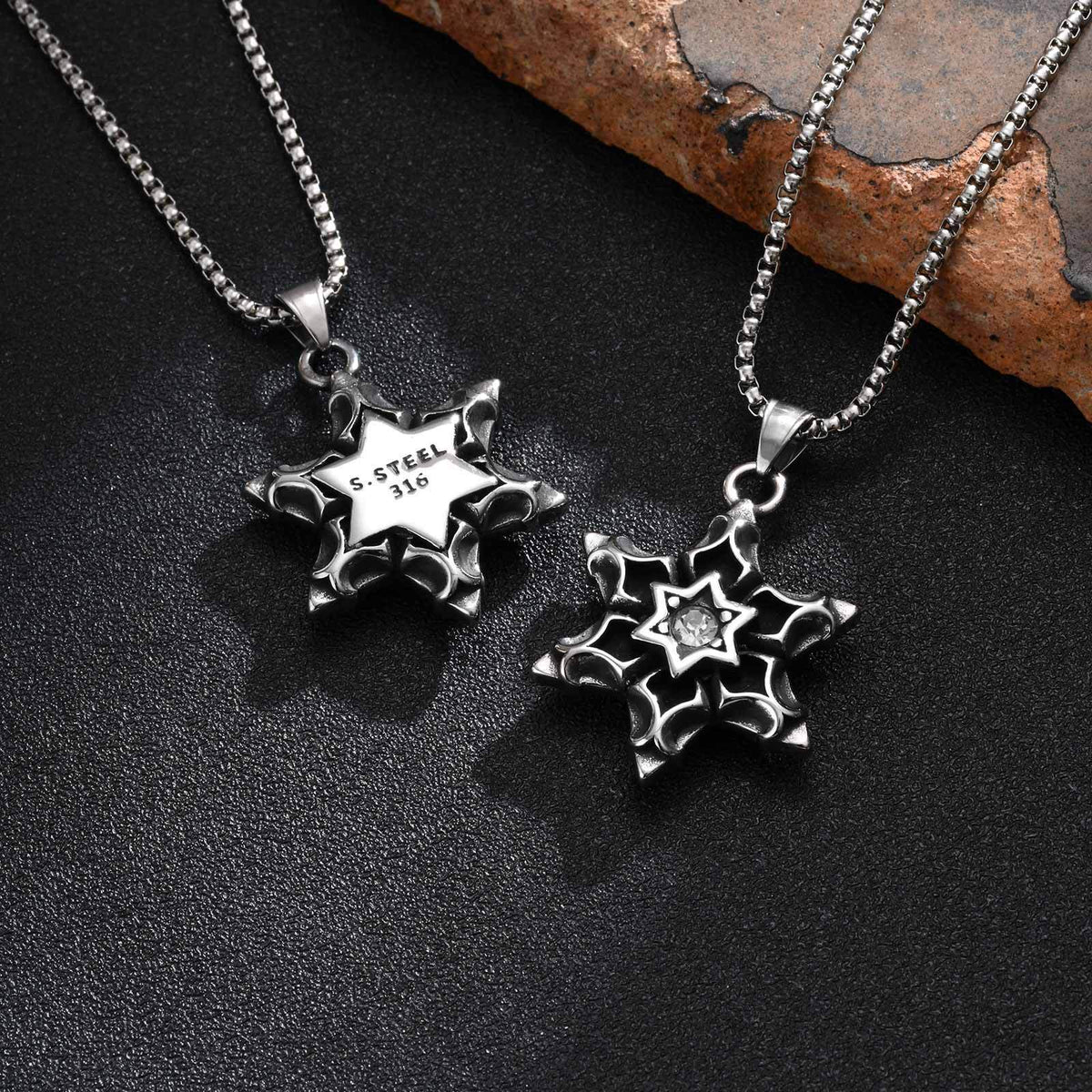 Stainless Steel Hexagram Pendant Necklace Street Art Men's – Titanium Steel
