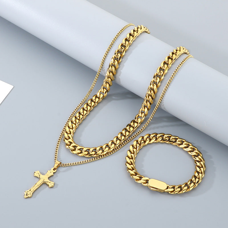 Stacked Sweater Chain Hip Hop Cross Titanium Men Necklace