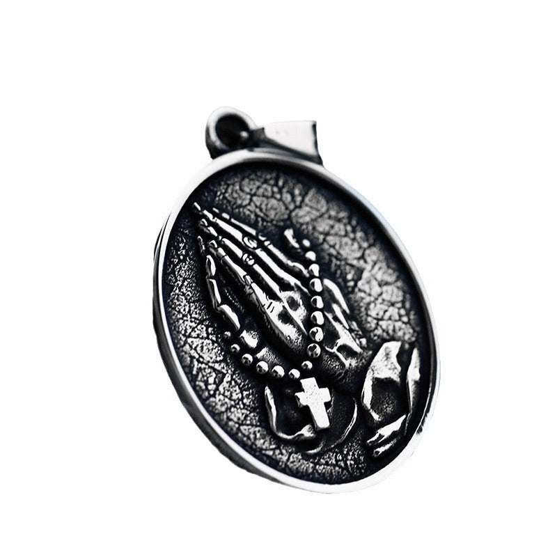Retro European American Titanium Steel Cross Pendant for Men - Wholesale Prayer Hand Jewelry