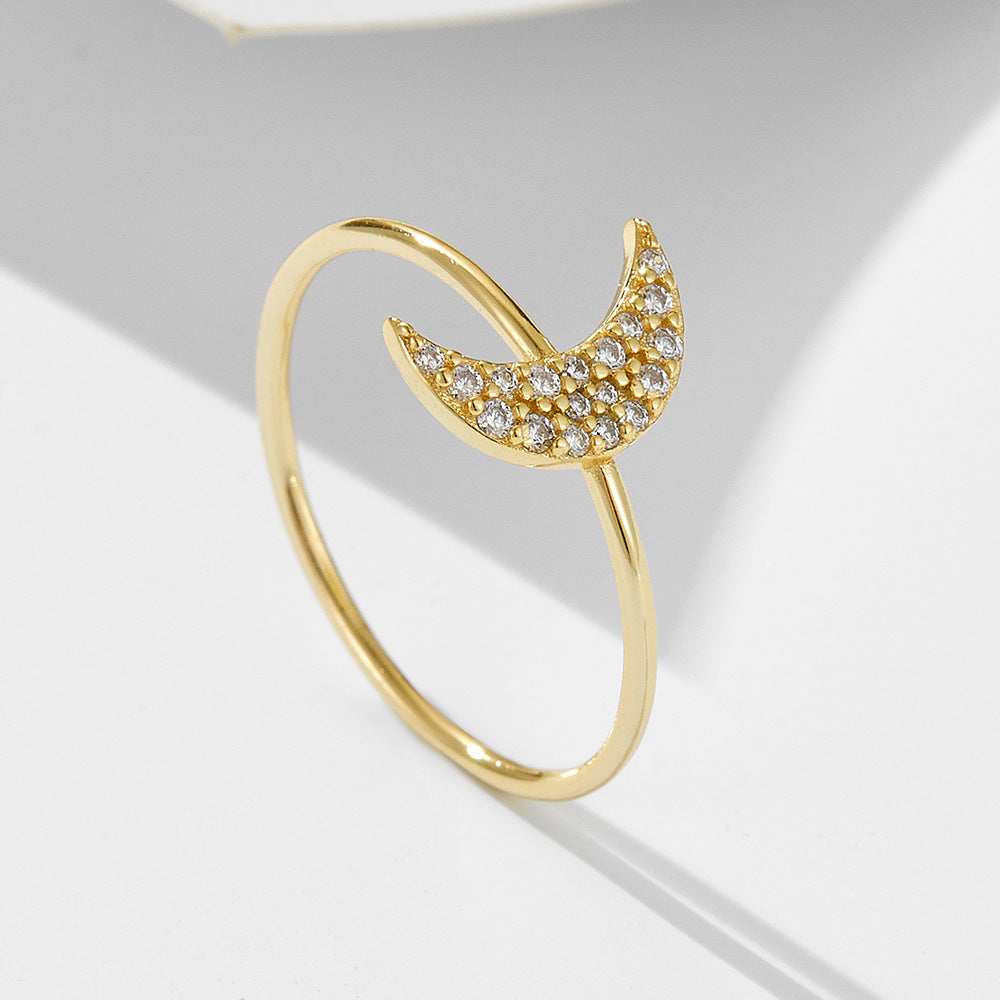 S925 Sterling Silver Micro-Inlaid Zircon Moon Ring Index Finger Ring